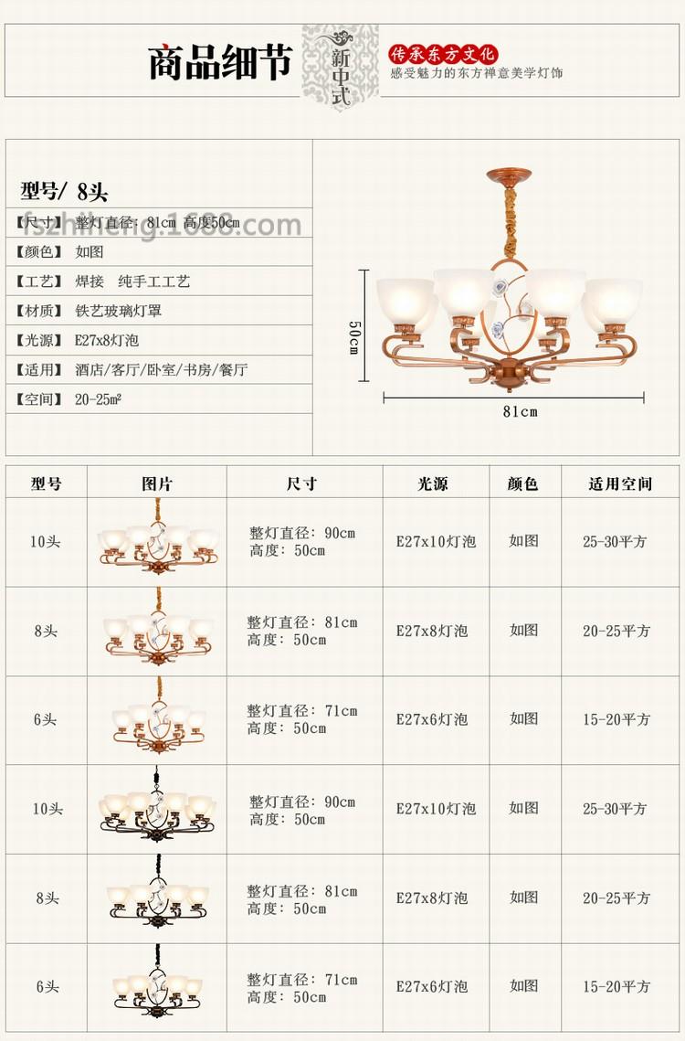 古铜色会所陶瓷花朵卧室书房客厅吊灯现代大气6头_11