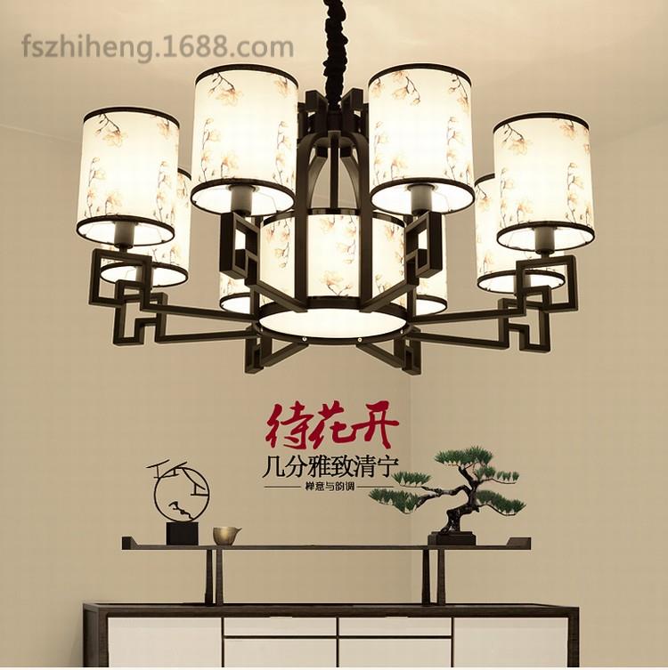 新中式家居客厅灯创意书房餐厅酒店宾馆吊灯6+2头-哑黑